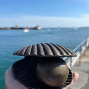 Cremation Mini Urn Pearl In Shell For Ashes Memorial Bronze Sculpture