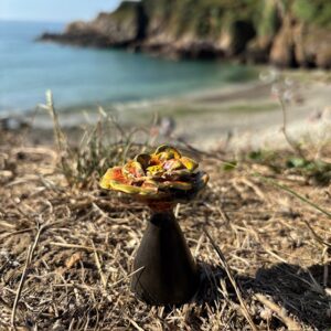 Gold Yellow Flower Memorial Cremation Urn Mini Bronze Sculpture