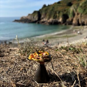 Gold Yellow Flower Memorial Cremation Urn Mini Bronze Sculpture