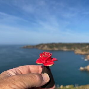 Red Flower Memorial Cremation Urn Mini Solid Bronze Sculpture