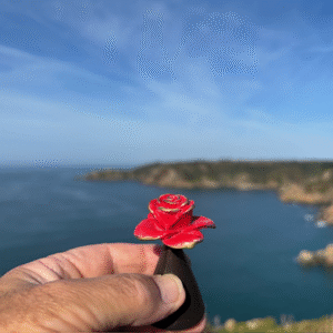 Red Flower Memorial Cremation Urn Mini Solid Bronze Sculpture
