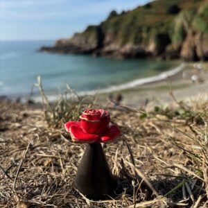 Red Flower Memorial Cremation Urn Mini Solid Bronze Sculpture