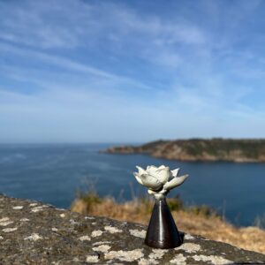 White Flower Memorial Cremation Urn Mini Bronze Sculpture