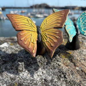 Yellow Butterfly Stand Cremation Mini Urn Memorial Bronze Sculpture